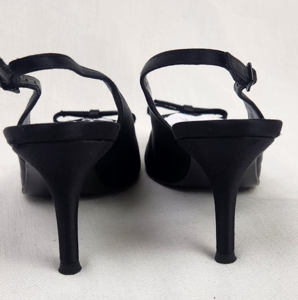 Stuart Weitzman Black Peep Toe Sparkle Bow Heel Pumps - Picture 5 of 10
